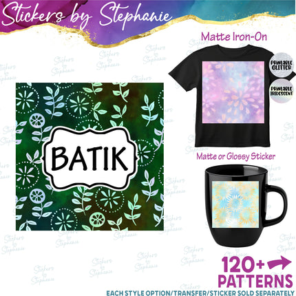 Batik Print Pattern DIY Vinyl Sheet Iron-On Transfer or Sticker