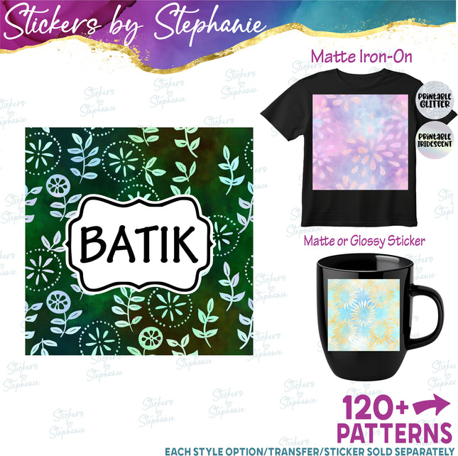 Batik Print Pattern DIY Vinyl Sheet Iron-On Transfer or Sticker