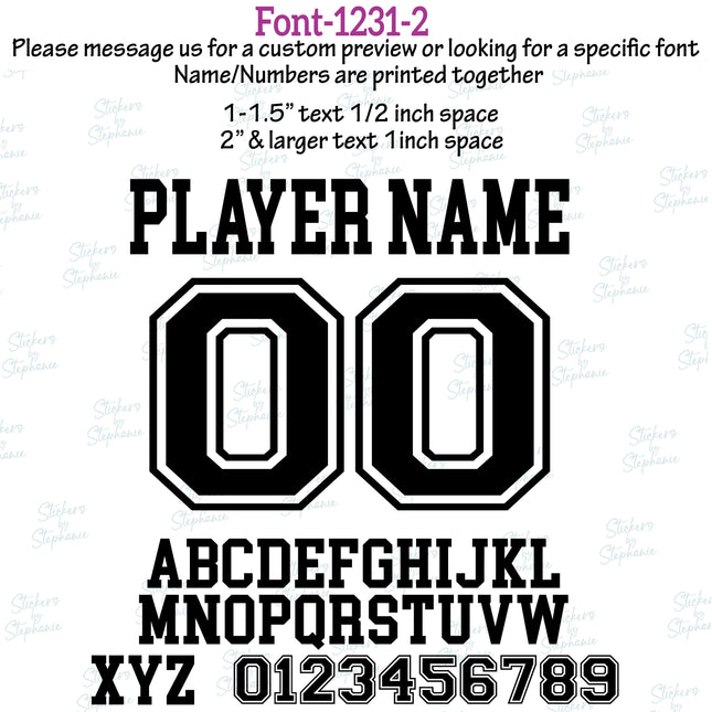 (CT-8-2) Mixed Sports Block Fonts Custom Player Name & Number Set Iron-On Transfer