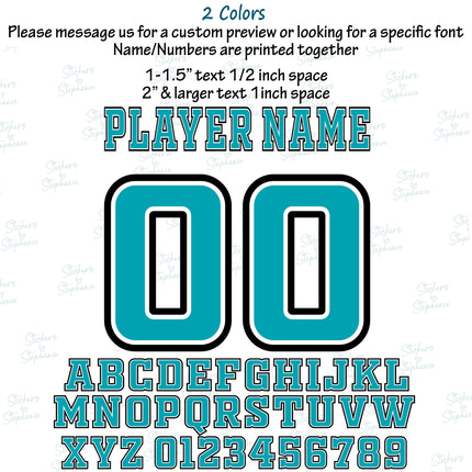 (CT-9017) 2 Color Outline Block Font Custom Player Name & Number Set Iron-On Transfer