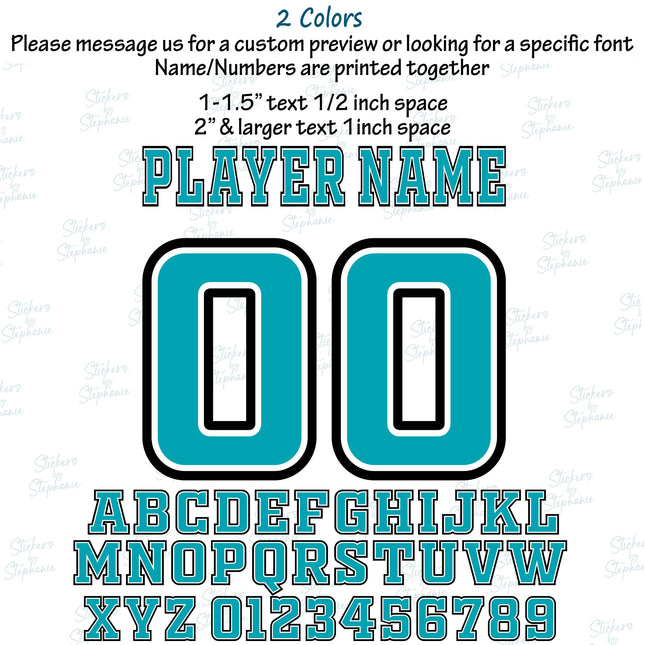 (CT-9017) 2 Color Outline Block Font Custom Player Name & Number Set Iron-On Transfer