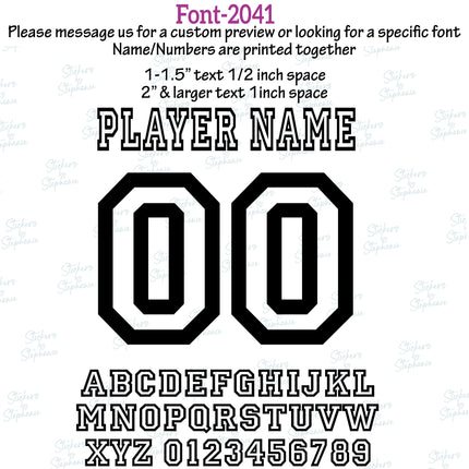 (CT-9) Outline Inline Fonts Custom Player Name & Number Set Iron-On Transfer