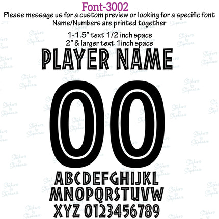 (CT-9) Outline Inline Fonts Custom Player Name & Number Set Iron-On Transfer