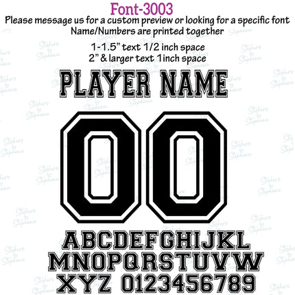 (CT-9) Outline Inline Fonts Custom Player Name & Number Set Iron-On Transfer