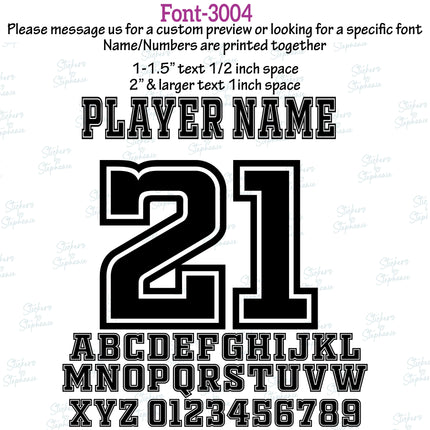 (CT-9) Outline Inline Fonts Custom Player Name & Number Set Iron-On Transfer