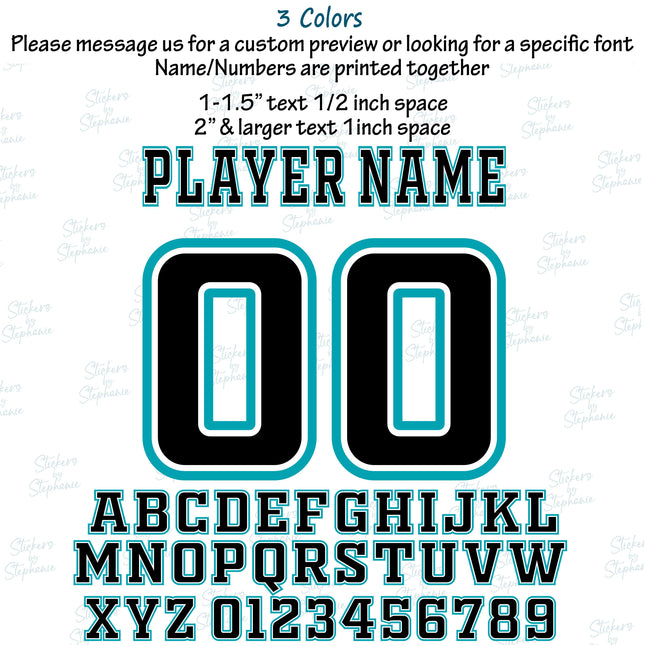 (CT-9016) 2 or 3 Color Layered Block Font Custom Player Name & Number Set Iron-On Transfer