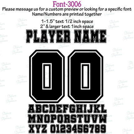 (CT-9) Outline Inline Fonts Custom Player Name & Number Set Iron-On Transfer