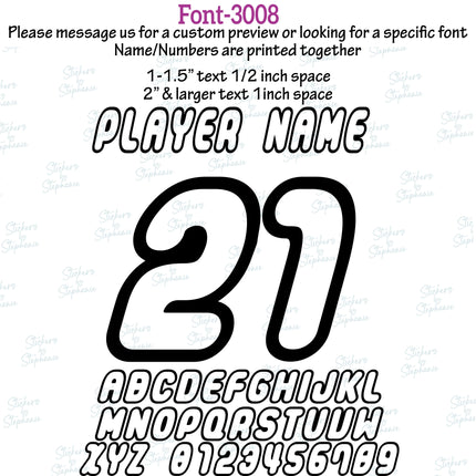 (CT-9) Outline Inline Fonts Custom Player Name & Number Set Iron-On Transfer
