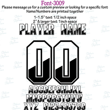 (CT-9) Outline Inline Fonts Custom Player Name & Number Set Iron-On Transfer