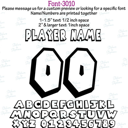 (CT-9) Outline Inline Fonts Custom Player Name & Number Set Iron-On Transfer