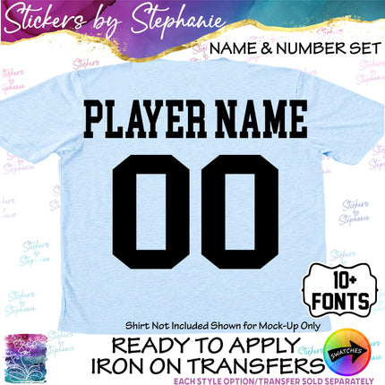 (CT-8) Sports Block Fonts Custom Player Name & Number Set Iron-On Transfer