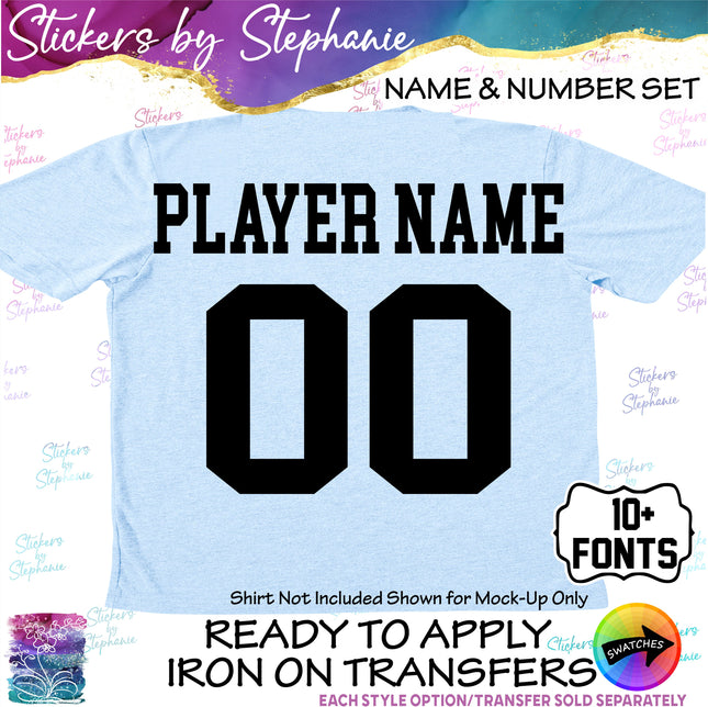 (CT-8) Sports Block Fonts Custom Player Name & Number Set Iron-On Transfer
