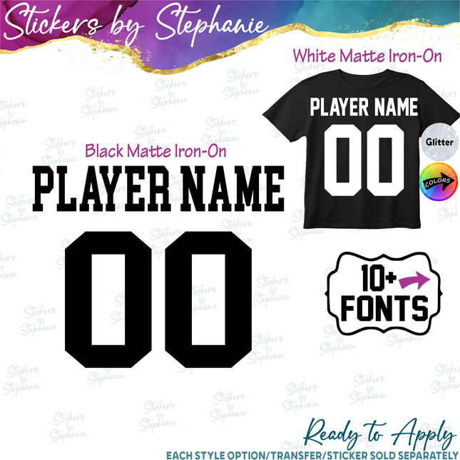 (CT-8) Sports Block Fonts Custom Player Name & Number Set Iron-On Transfer