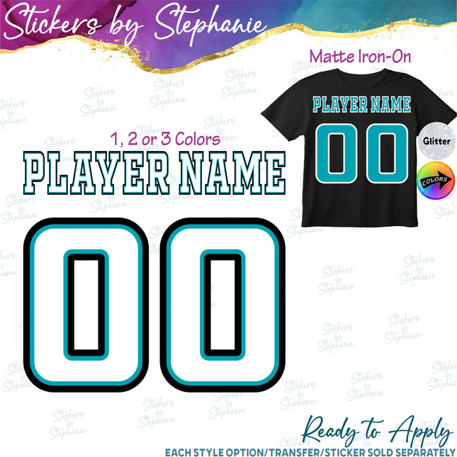 (CT-9016) 2 or 3 Color Layered Block Font Custom Player Name & Number Set Iron-On Transfer