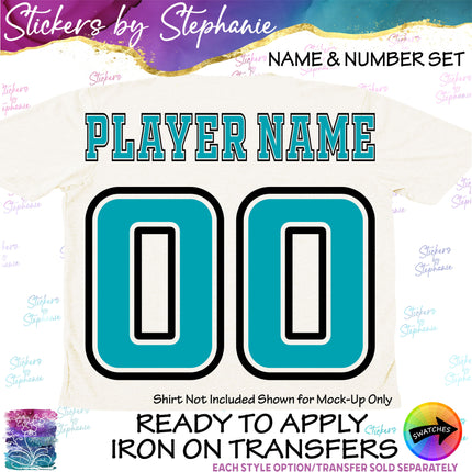 (CT-9017) 2 Color Outline Block Font Custom Player Name & Number Set Iron-On Transfer