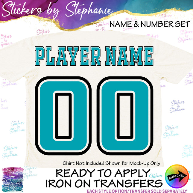 (CT-9017) 2 Color Outline Block Font Custom Player Name & Number Set Iron-On Transfer