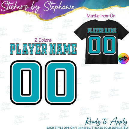 (CT-9017) 2 Color Outline Block Font Custom Player Name & Number Set Iron-On Transfer
