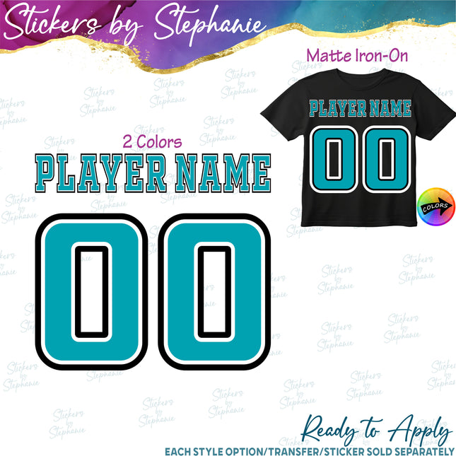 (CT-9017) 2 Color Outline Block Font Custom Player Name & Number Set Iron-On Transfer