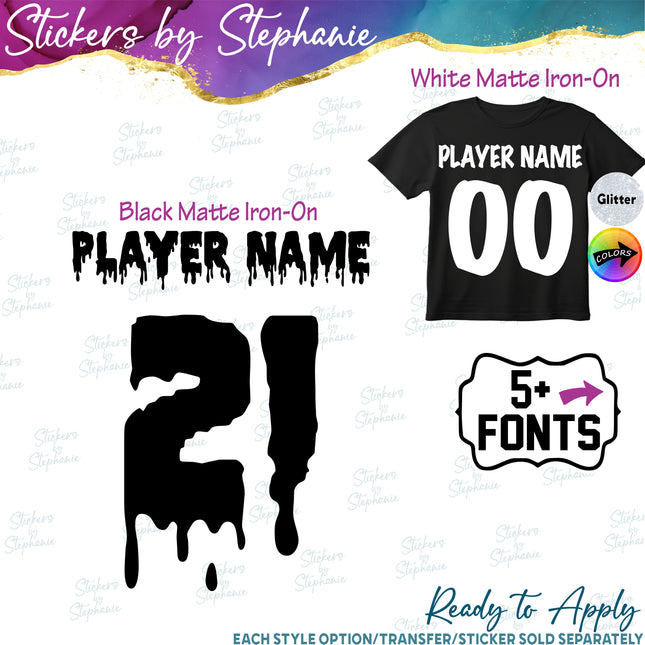 (CT-9) Other Fonts Custom Player Name & Number Set Iron-On Transfer