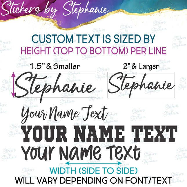(CT-1-A) Font List Custom Text Name Numbers Iron-On Transfer or Sticker