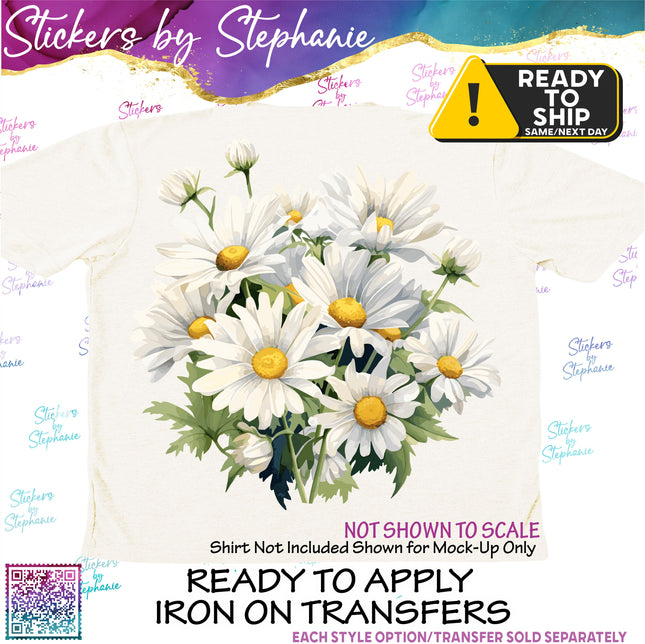 White Daisies Flowers Matte Iron-On Transfer