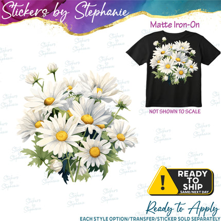 White Daisies Flowers Matte Iron-On Transfer