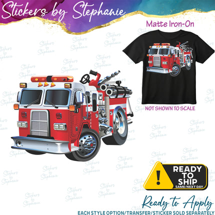 Fire Truck Matte Iron-On Transfer