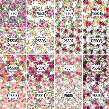 Floral Flower Group 2 Print Pattern DIY Vinyl Sheet Iron-On Transfer or Sticker