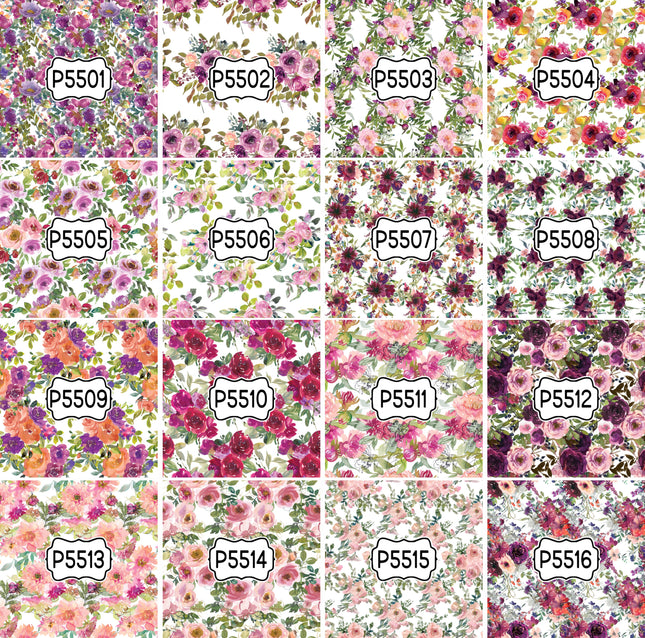 Floral Flower Group 2 Print Pattern DIY Vinyl Sheet Iron-On Transfer or Sticker
