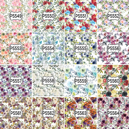 Floral Flower Group 2 Print Pattern DIY Vinyl Sheet Iron-On Transfer or Sticker