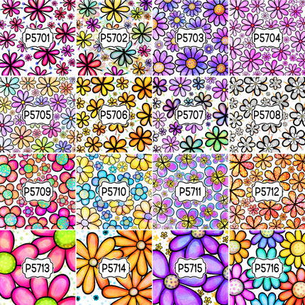 Floral Flower Group 3 Print Pattern DIY Vinyl Sheet Iron-On Transfer or Sticker