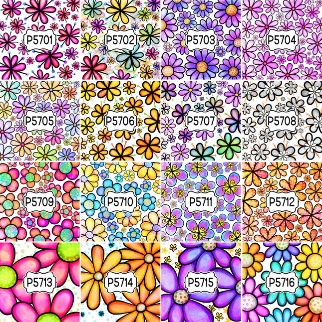 Floral Flower Group 3 Print Pattern DIY Vinyl Sheet Iron-On Transfer or Sticker