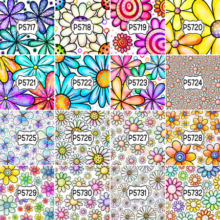 Floral Flower Group 3 Print Pattern DIY Vinyl Sheet Iron-On Transfer or Sticker