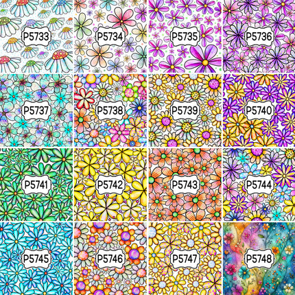 Floral Flower Group 3 Print Pattern DIY Vinyl Sheet Iron-On Transfer or Sticker
