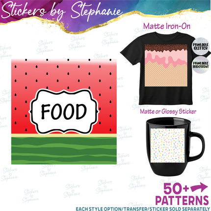 Food Print Pattern DIY Vinyl Sheet Iron-On Transfer or Sticker