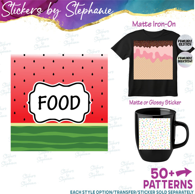 Food Print Pattern DIY Vinyl Sheet Iron-On Transfer or Sticker