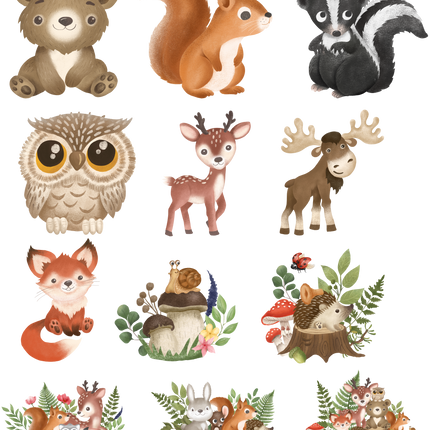 Set of 12 Forest Animals Matte Iron-On Transfer