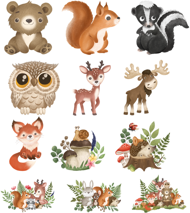 Set of 12 Forest Animals Matte Iron-On Transfer