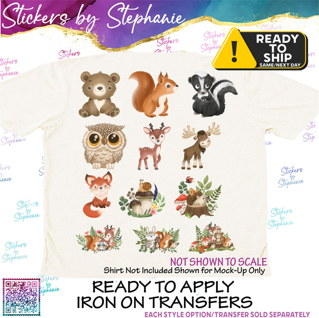Set of 12 Forest Animals Matte Iron-On Transfer