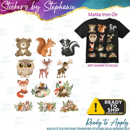 Set of 12 Forest Animals Matte Iron-On Transfer