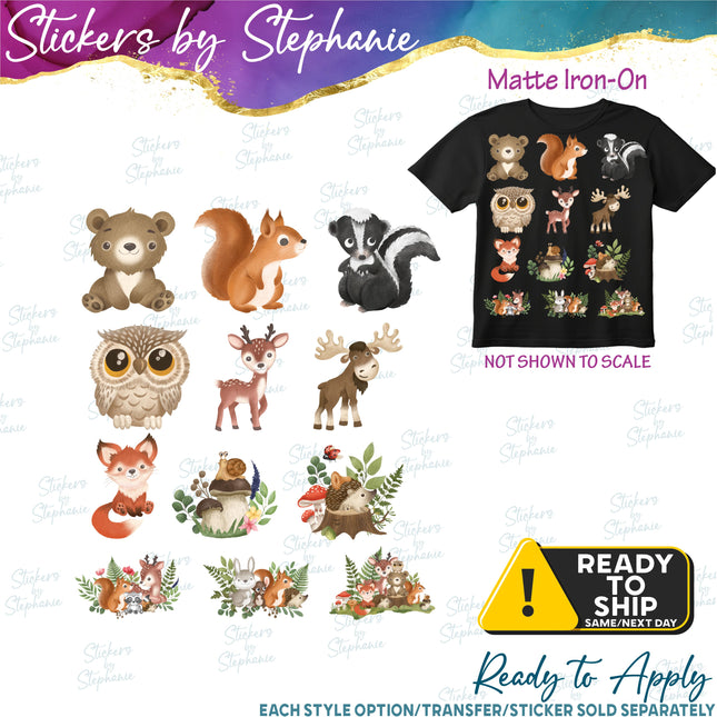 Set of 12 Forest Animals Matte Iron-On Transfer