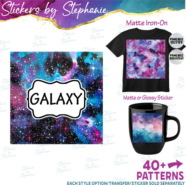 Galaxy Print Pattern DIY Vinyl Sheet Iron-On Transfer or Sticker