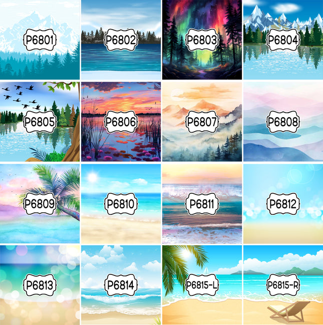 Landscape Beach/Ocean Mountains Print Pattern DIY Vinyl Sheet Iron-On Transfer or Sticker