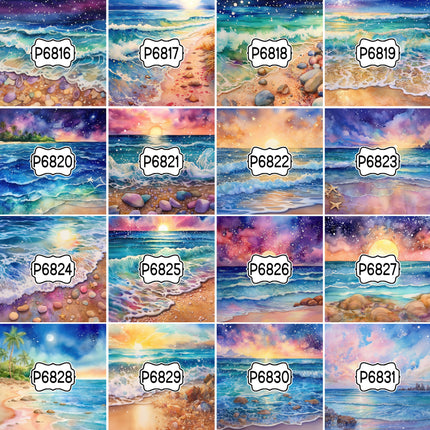 Landscape Beach/Ocean Mountains Print Pattern DIY Vinyl Sheet Iron-On Transfer or Sticker