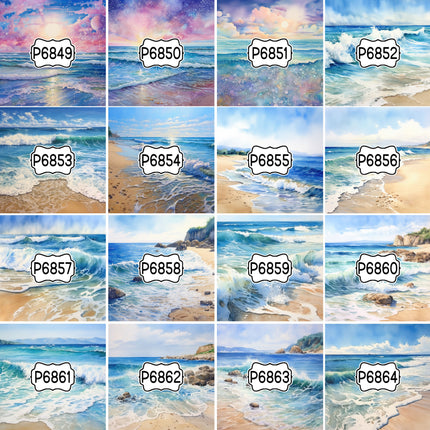 Landscape Beach/Ocean Mountains Print Pattern DIY Vinyl Sheet Iron-On Transfer or Sticker