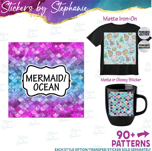 Mermaid Print Pattern DIY Vinyl Sheet Iron-On Transfer or Sticker