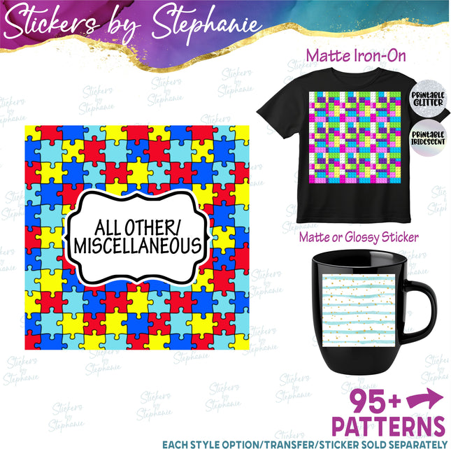 All Other Miscellaneous Print Pattern DIY Vinyl Sheet Iron-On Transfer or Sticker