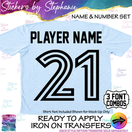 (CT-8-2) Mixed Sports Block Fonts Custom Player Name & Number Set Iron-On Transfer