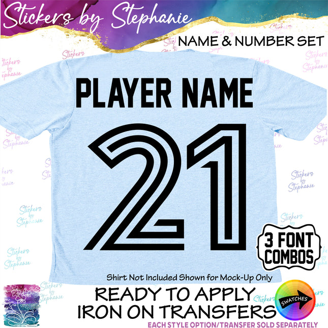 (CT-8-2) Mixed Sports Block Fonts Custom Player Name & Number Set Iron-On Transfer