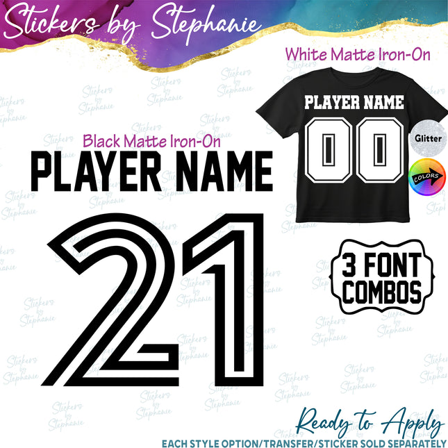 (CT-8-2) Mixed Sports Block Fonts Custom Player Name & Number Set Iron-On Transfer